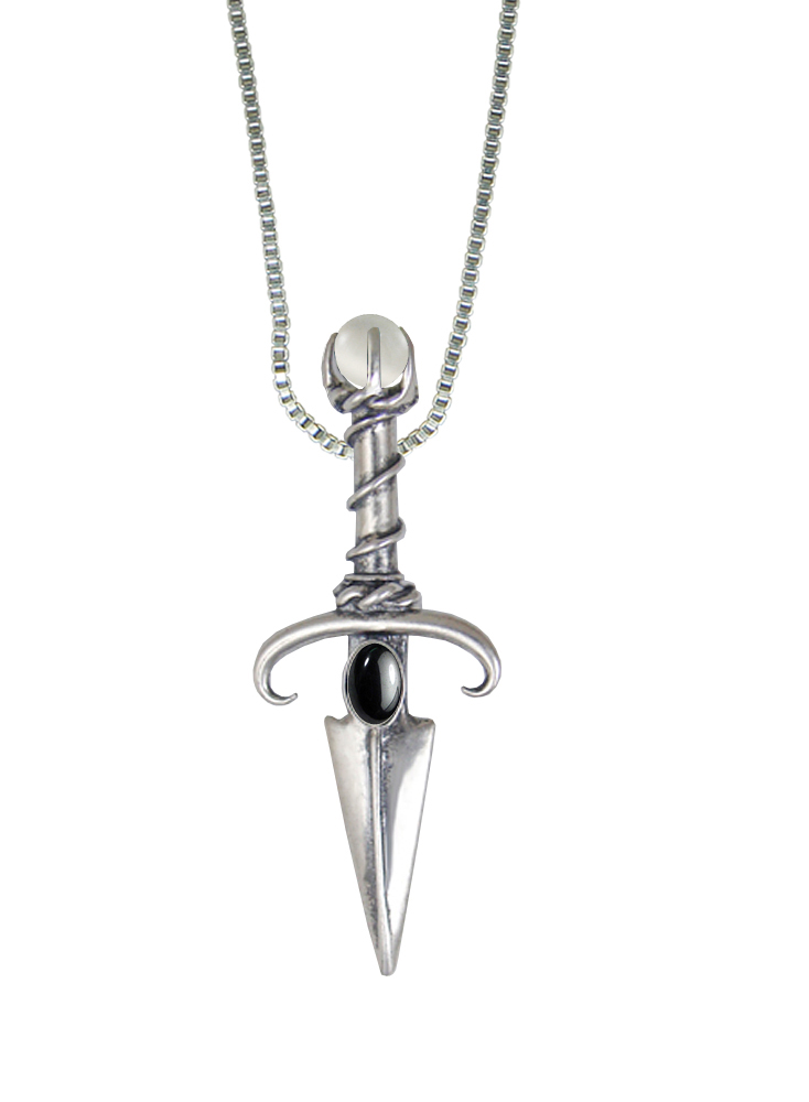 Sterling Silver Black Prince's Knife Dagger Pendant With Hematite And a Clear Glass Bead